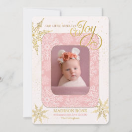 Holiday Birth Announcement It's a Girl Pink Photo Feestdagenkaart