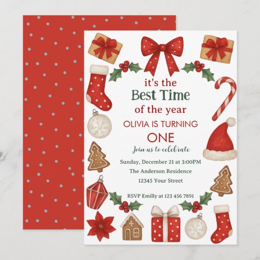 Holiday Birthday Invitation | Winter Celebration (Devant / Derrière)