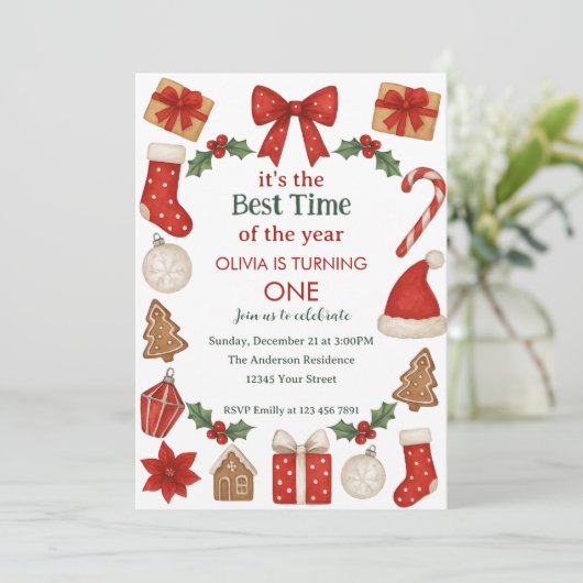 Holiday Birthday Invitation | Winter Celebration Kaart (Staand voorkant)