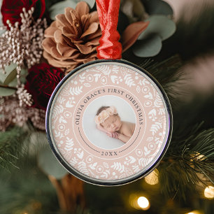 Holiday Botanical Eerste kerstfoto baby's Metalen Ornament