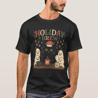 Holiday Brew - Schattige Zwarte Kat & Geesten Kers T-shirt