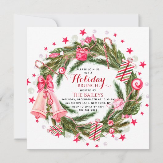 Holiday Brunch Elegant Kerstmis Floral Wreate Kaart (Voorkant)