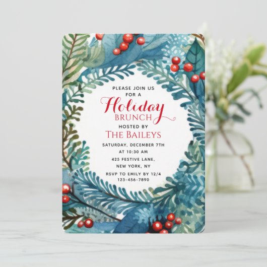 Holiday Brunch Elegant Kerstmis Floral Wreate Kaart (Staand voorkant)