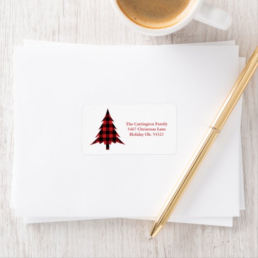 Holiday Buffalo Check Christmas Tree Étiquette de  (En situation)