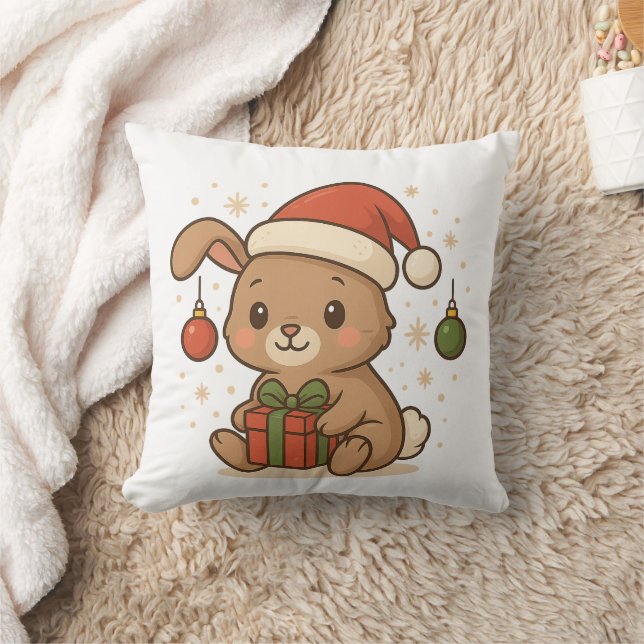 Holiday Bunny in Santa Hat Kussen (Deken)