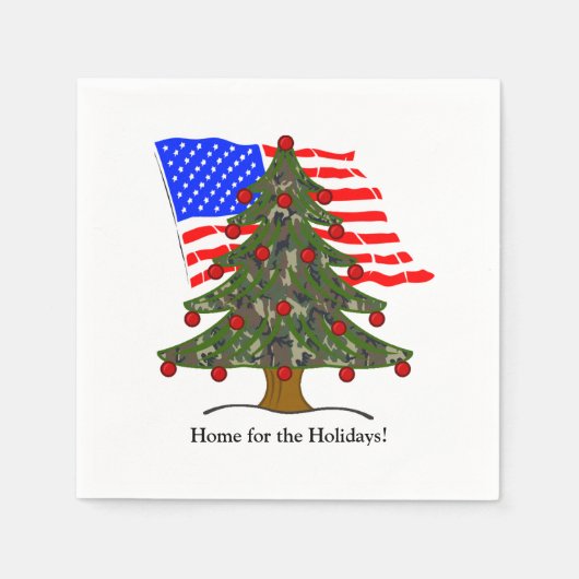 Holiday Camouflage Tree with USA Flag Christmas Servet (Voorkant)