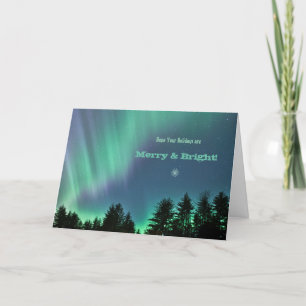Holiday Card with colorful Northern Lights Aurora Feestdagen Kaart