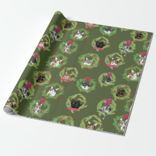 Holiday Cat Wreaths in Green Cadeaupapier