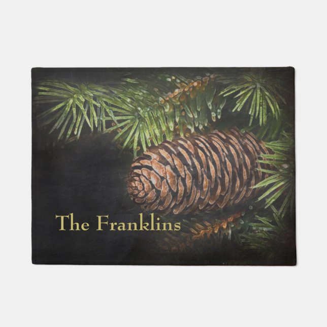 Holiday Chalk Drawn Pinecone en Pine Needles Deurmat (Voorkant)