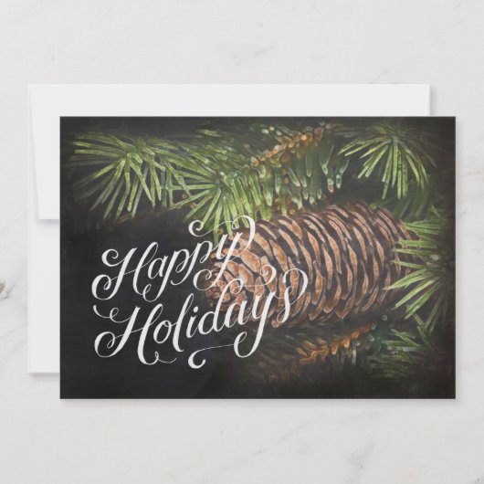 Holiday Chalk Drawn Pinecone en Pine Needles Feestdagenkaart (Voorkant)