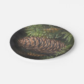 Holiday Chalk Drawn Pinecone en Pine Needles Papieren Bordje (Gekanteld)