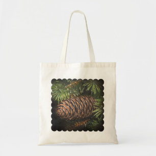 Holiday Chalk Drawn Pinecone en Pine Needles Tote Bag
