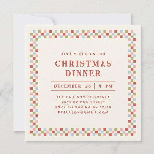 Holiday Checkerboard Party Invitation - Red (Devant)