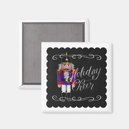Holiday Cheer Chalkboard Paars en Red Nutcracker Magneet (Voorkant / Achterkant)