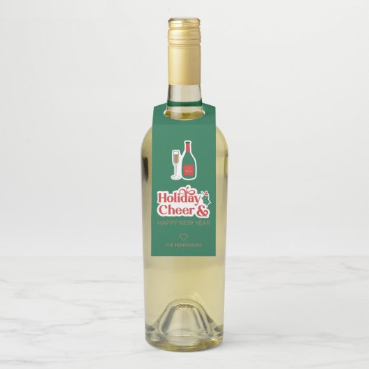 Holiday Cheer & Happy New Year Bottle Hanger Label (Op fles)