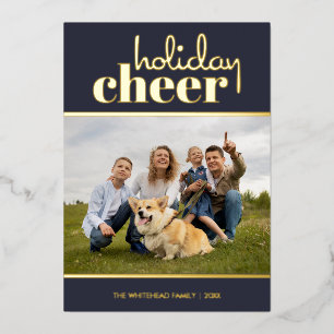 Holiday Cheer Modern Foto Navy Blue Folie Feestdagenkaart
