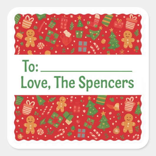 Holiday Cheer Personalized Christmas Vierkante Sticker (Voorkant)