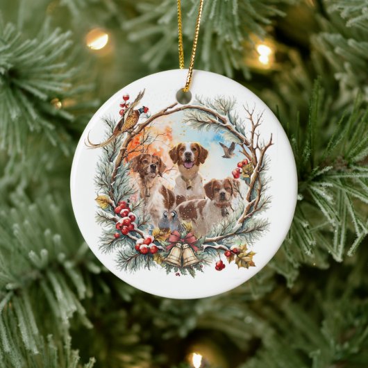 Holiday Cheer With a Brittany Spaniel Keramisch Ornament (Boom)