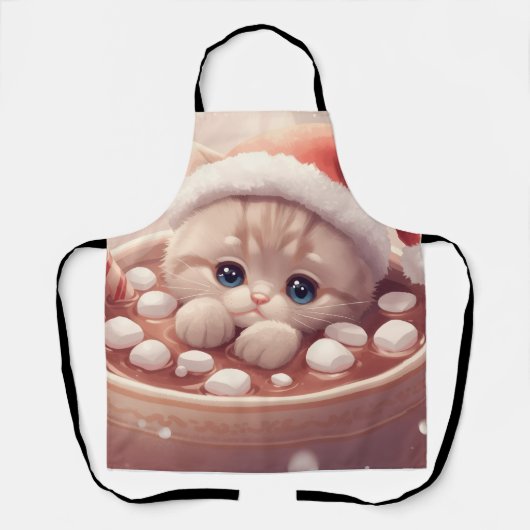 “Holiday Cocoa Kitty Apron" Cute Christmas Cat Schort (Voorkant)