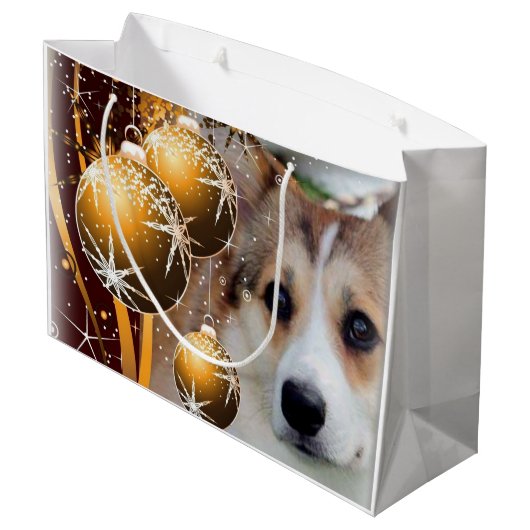 Holiday Corgi met lampen Large Cadeautasje (Achterkant Gekanteld)
