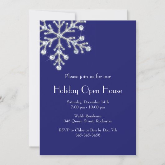 Holiday Crystal Snowflake Open House (indigo) Kaart (Voorkant)