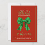 Holiday Dinner Party Green Satin Bow Red Kaart (Voorkant)