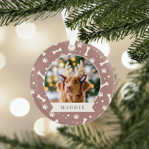 Holiday Dog Bone & Pawprint Persoonlijke foto van  Ornament