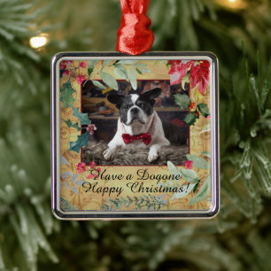 Holiday Dog Foto met feestelijke kerstflesjes Metalen Ornament