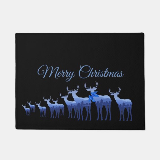 Holiday Doormat-Merry Kerstblauw Deer/Elk Deurmat (Voorkant)