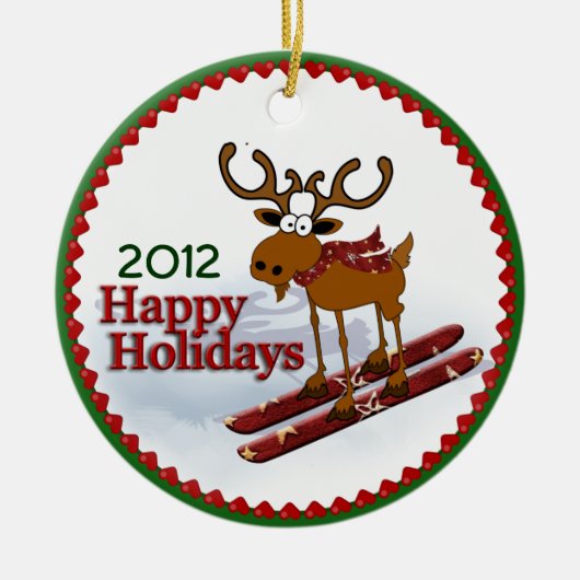 Holiday Downhill Moose Keramisch Ornament (Voorkant)