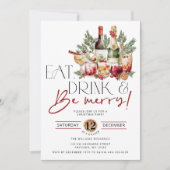 Holiday Eat Drink en Be Merry Invitation Kaart (Voorkant)