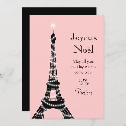 Holiday Eiffel Tower Kaart roze (Voorkant / Achterkant)