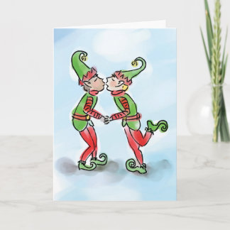 Holiday Elves Kissing Feestdagen Kaart