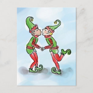 Holiday Elves Kissing Feestdagenkaart