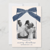 Holiday Family Photo Card Christmas Bow Stripe Feestdagenkaart (Voorkant)