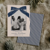 Holiday Family Photo Card Christmas Bow Stripe Feestdagenkaart