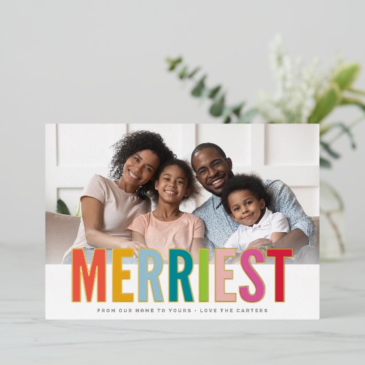 HOLIDAY FAMILY PHOTO verrijkt vet, breed Folie Feestdagenkaart (Staand Voorkant)