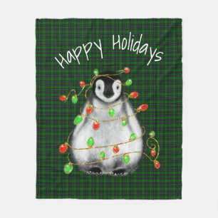 Holiday Festive Penguin, roodgekleurde groene lich Fleece Deken