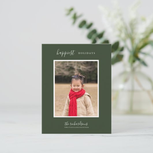 Holiday Floral Poinsettia Simple Green Feestdagenkaart (Staand voorkant)