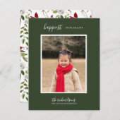 Holiday Floral Poinsettia Simple Green Feestdagenkaart (Voorkant / Achterkant)