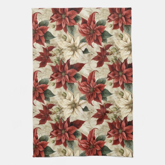 Holiday Floral Towel Classic Red Poinsettia Art Theedoek (Verticaal)
