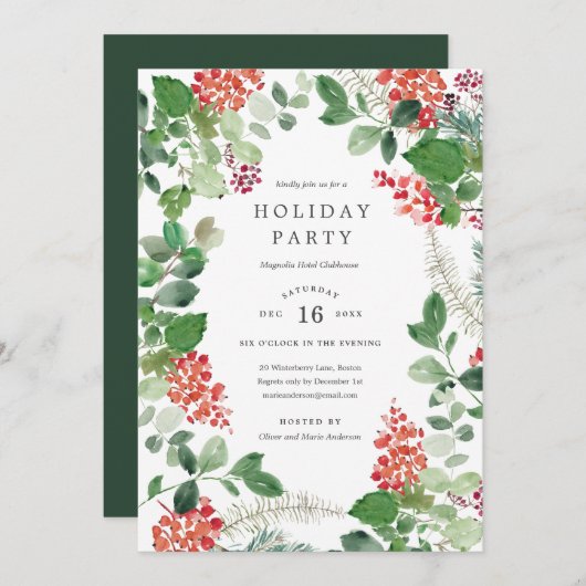 Holiday Florals Christmas Party Invitation (Devant / Derrière)