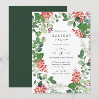 Holiday Florals Christmas Party Invitation Kaart
