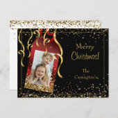 Holiday Foto Gold Glitter-script kerst Briefkaart (Voorkant / Achterkant)