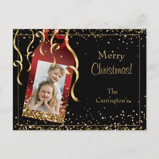 Holiday Foto Gold Glitter-script kerst Briefkaart (Voorkant)