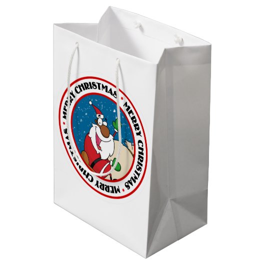 Holiday Fun Black Santa Claus Riding Sled Medium Cadeauzakje (Achterkant Gekanteld)