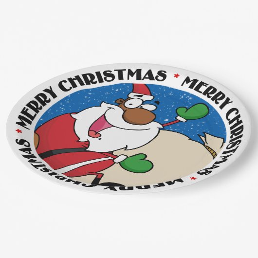 Holiday Fun Black Santa Claus Riding Sled Papieren Bordje (Gekanteld)