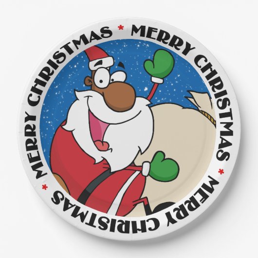 Holiday Fun Black Santa Claus Riding Sled Papieren Bordje (Voorkant)