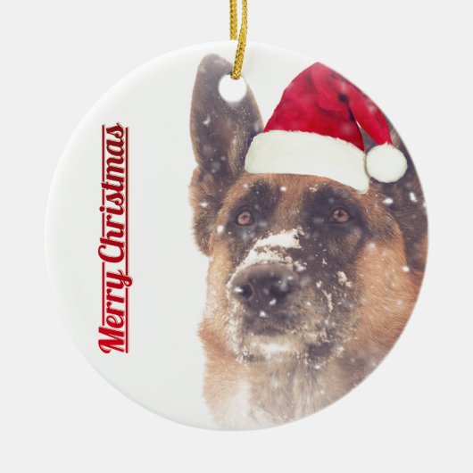 Holiday German Shepherd Foto Keramisch Ornament (Voorkant)