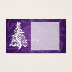Holiday Gift Label Swirly Christmas Tree Paarse Visitekaartjes